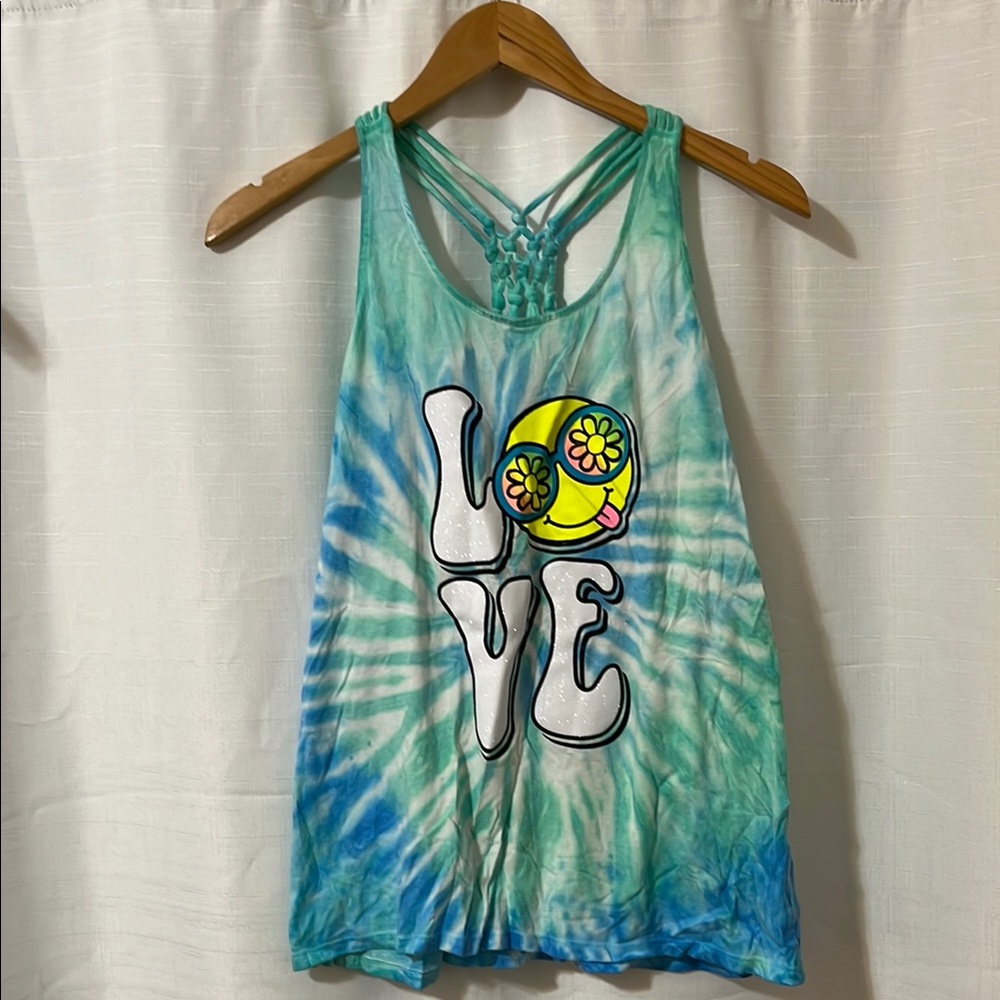 Justice Aqua and White Tie-Dye Tank